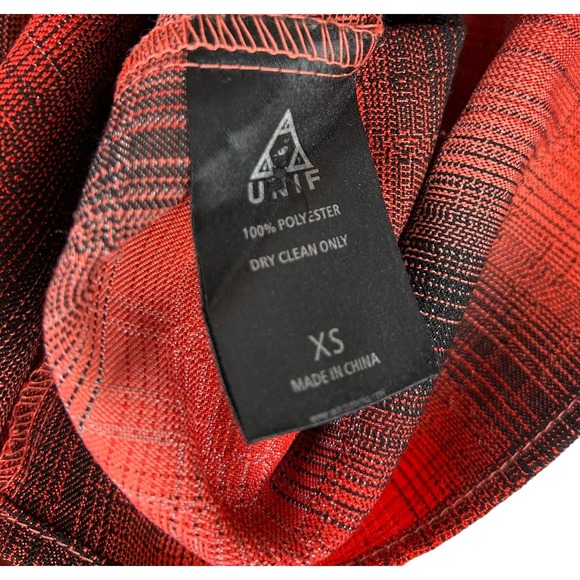 UNIF Orange Brown and Gray Plaid Button Up Cold Shoulder Shirt Size XS - Picture 3 of 6